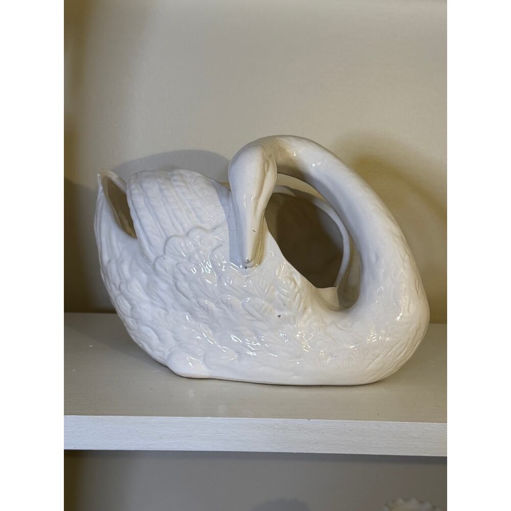 vintage Ceramica Artistica San Miguel white swan planter handmade in Mexico